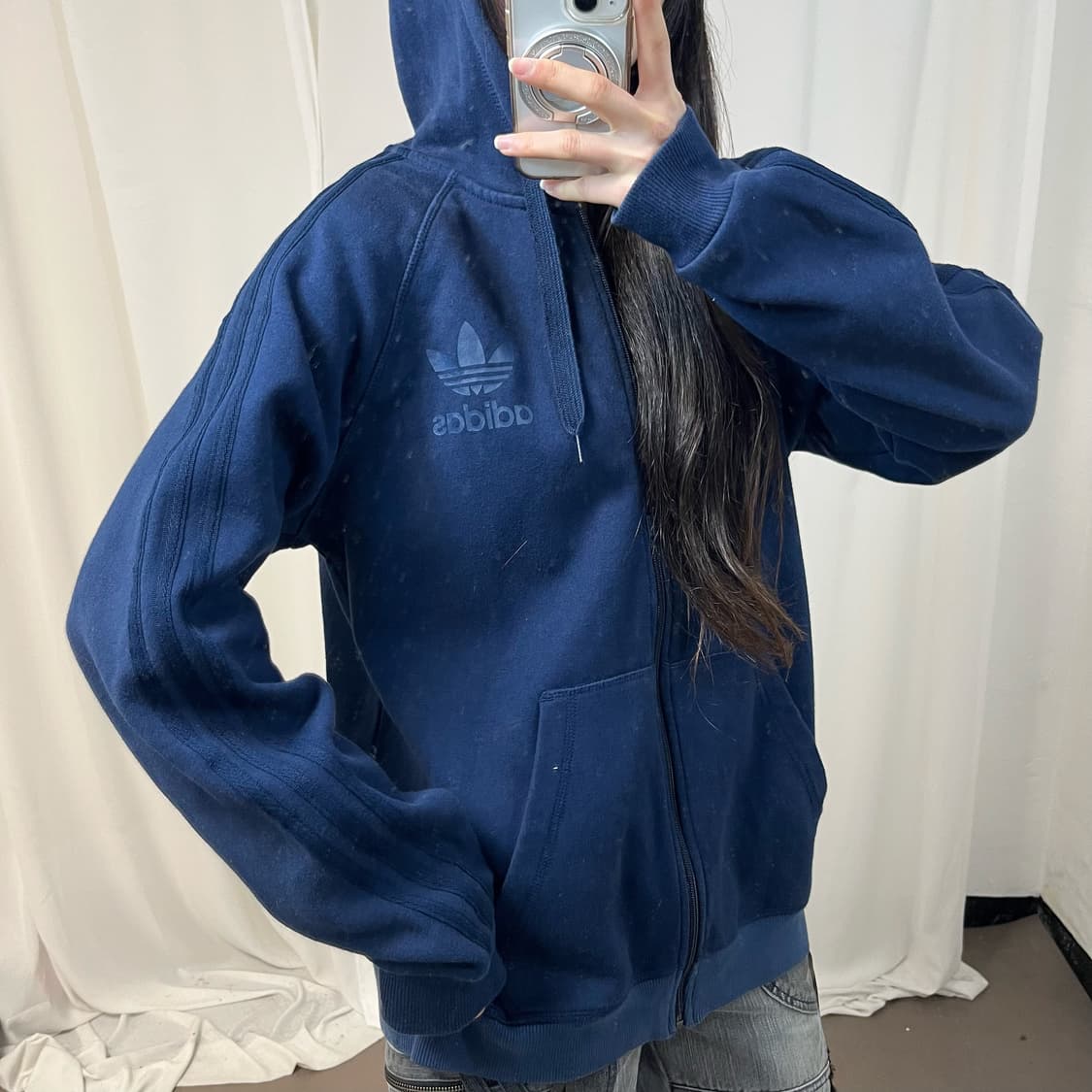 Adidas Firebird navy zip-up hoodie 상품이미지3