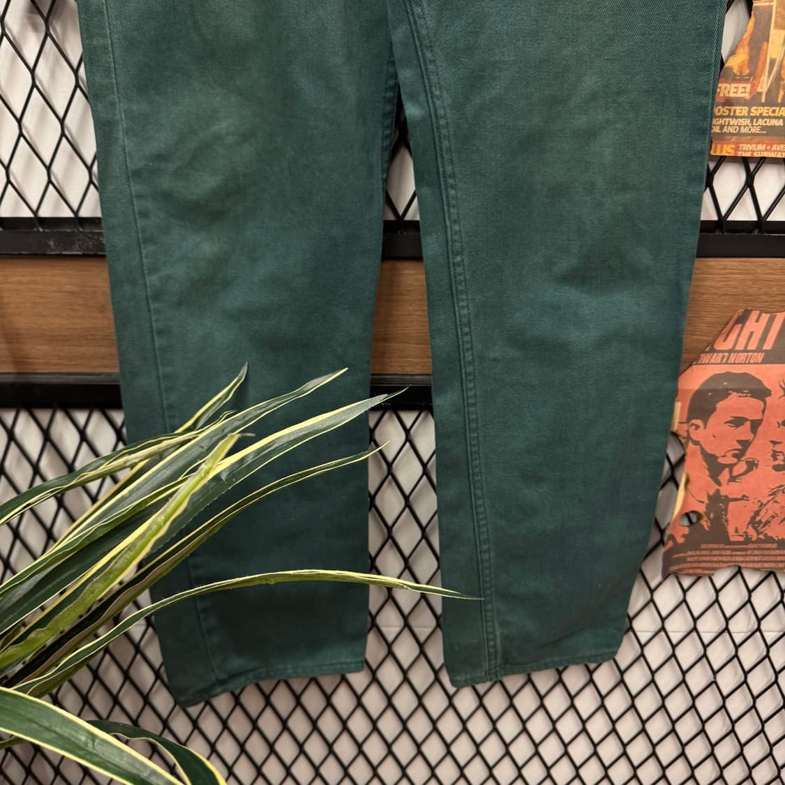 90s 베르사체 진스 꾸뛰르 코튼 팬츠 후면 로고탭 포인트 그린 상품이미지4