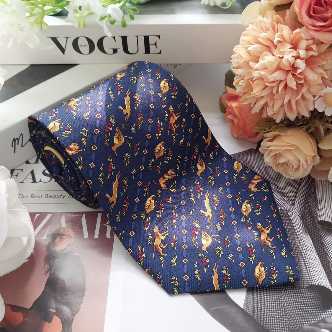 살바토레 페라가모 애니멀 모티브 넥타이 9.5cm S~A+등급 K2426 상품이미지4