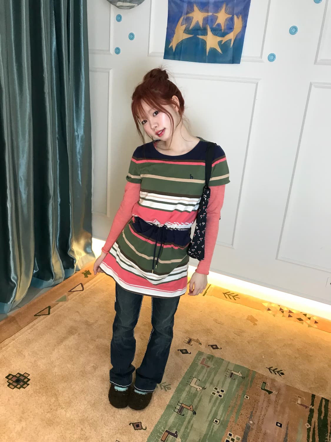알록달록 스트라이프 원피스에  코랄 컬러 매치😵💞 상품이미지5