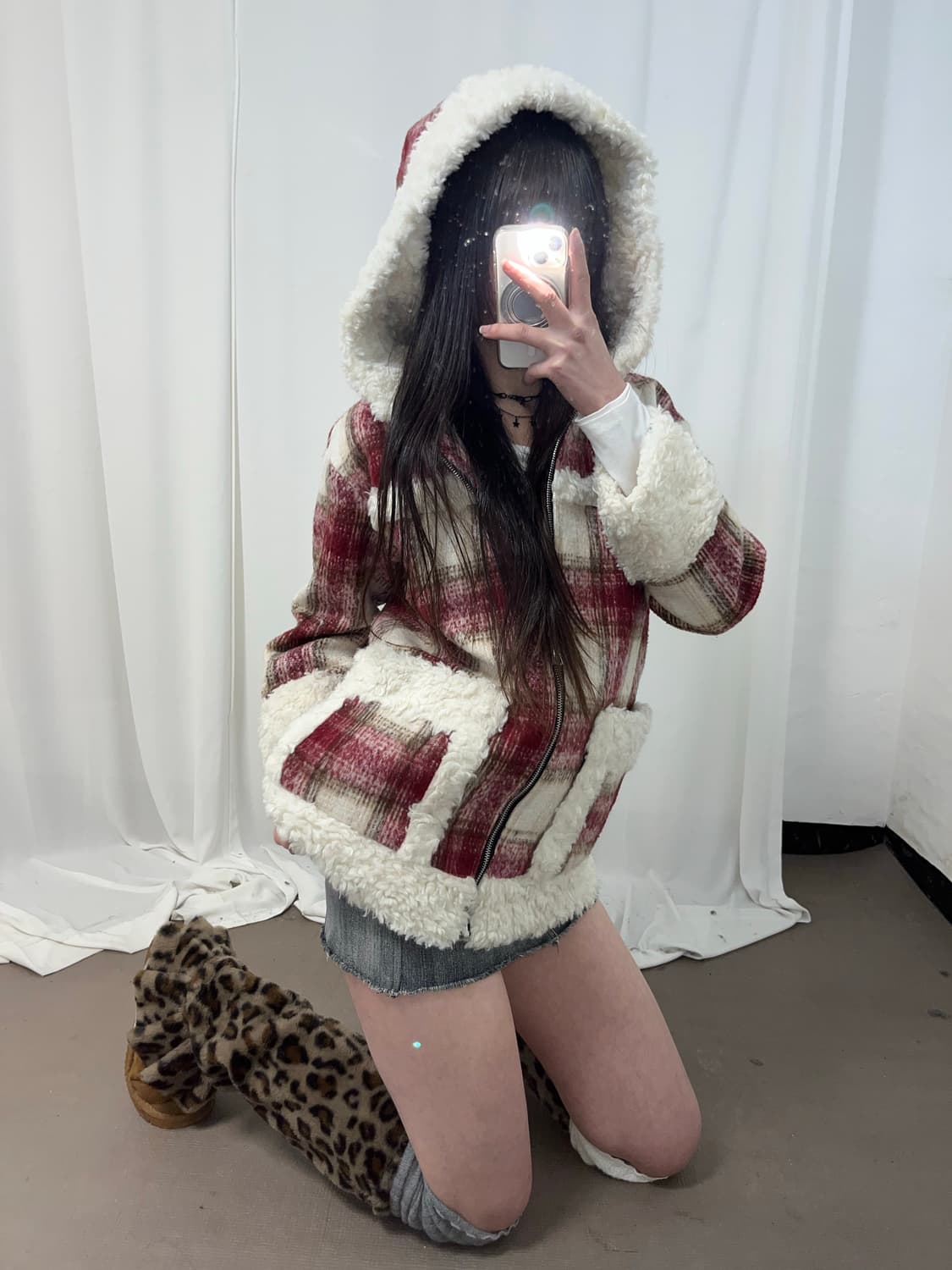 캐캐체st 후드 타탄체크 코트  상품이미지5