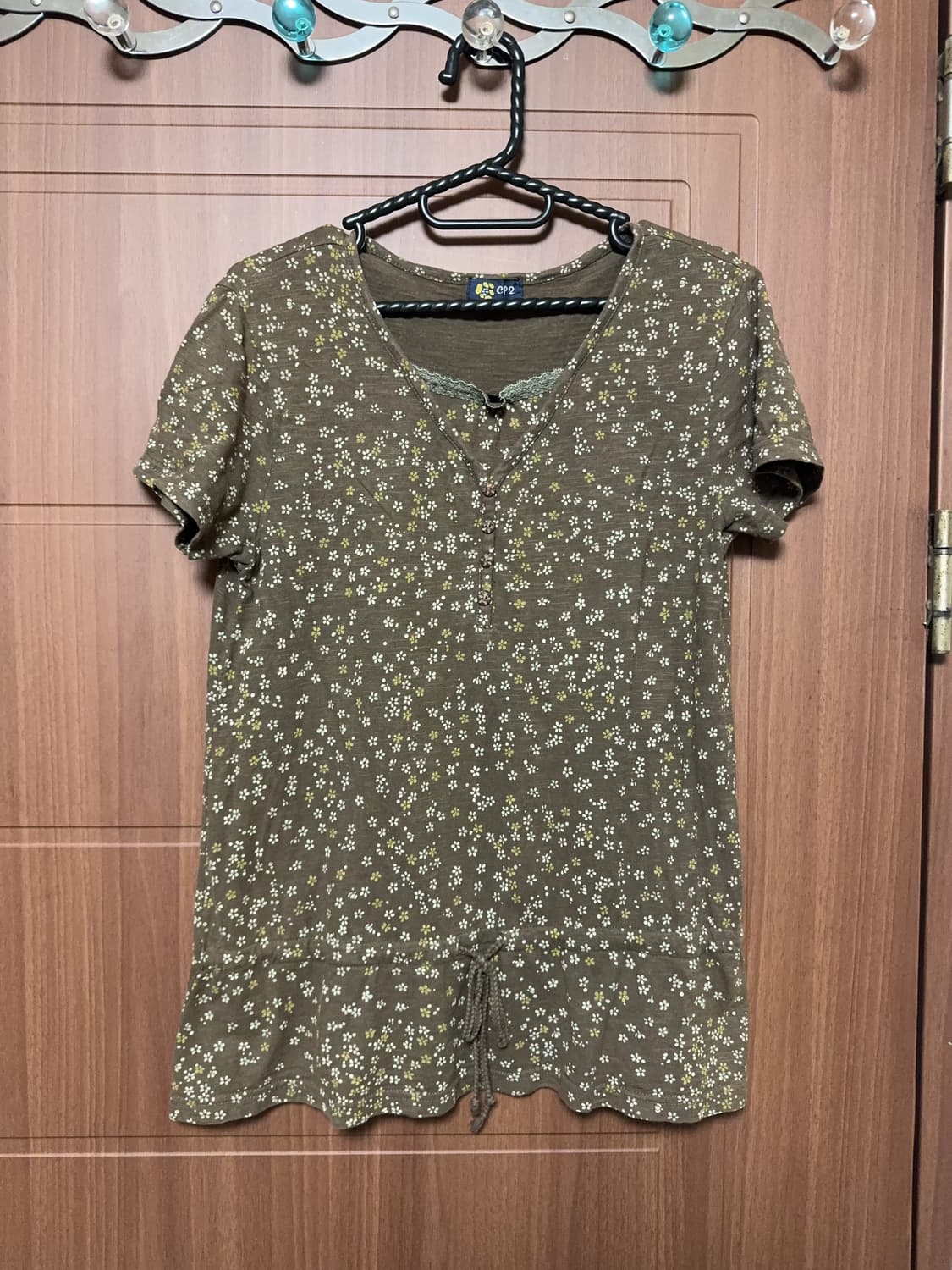 일본 빈티지 모리걸 하구미 잔꽃 반팔티셔츠 크로셰 가디건 세트 상품이미지3