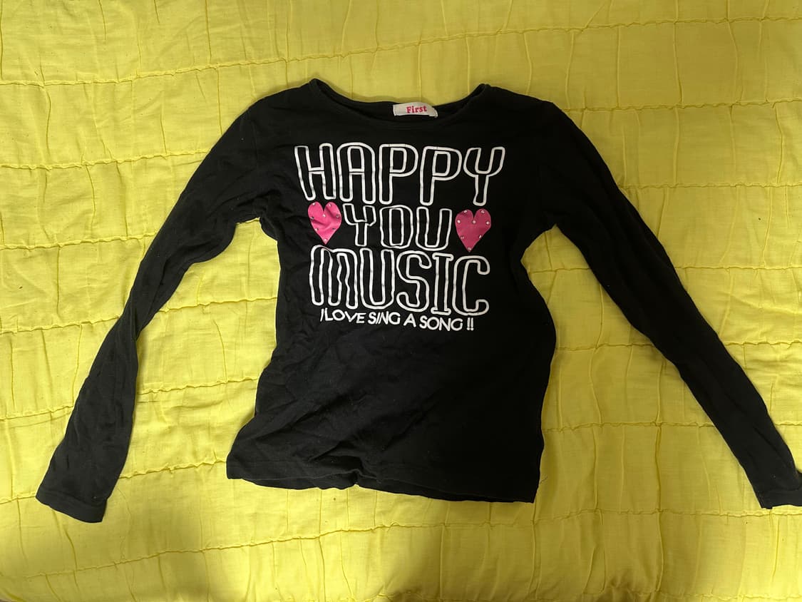해피 뮤직 펑크 롱슬리브 스펠 프린팅 티셔츠 상품이미지1