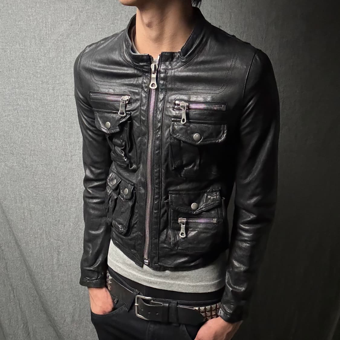 양가죽 포켓 크롭 자켓 상품이미지1