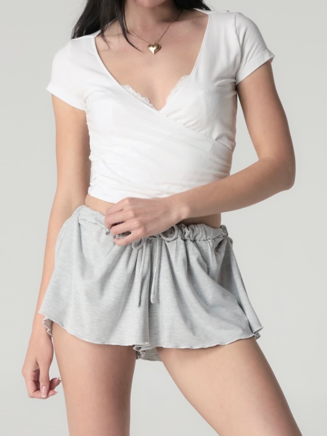 글로니 트월 플레어 쇼츠 백멜란지 M 상품이미지2