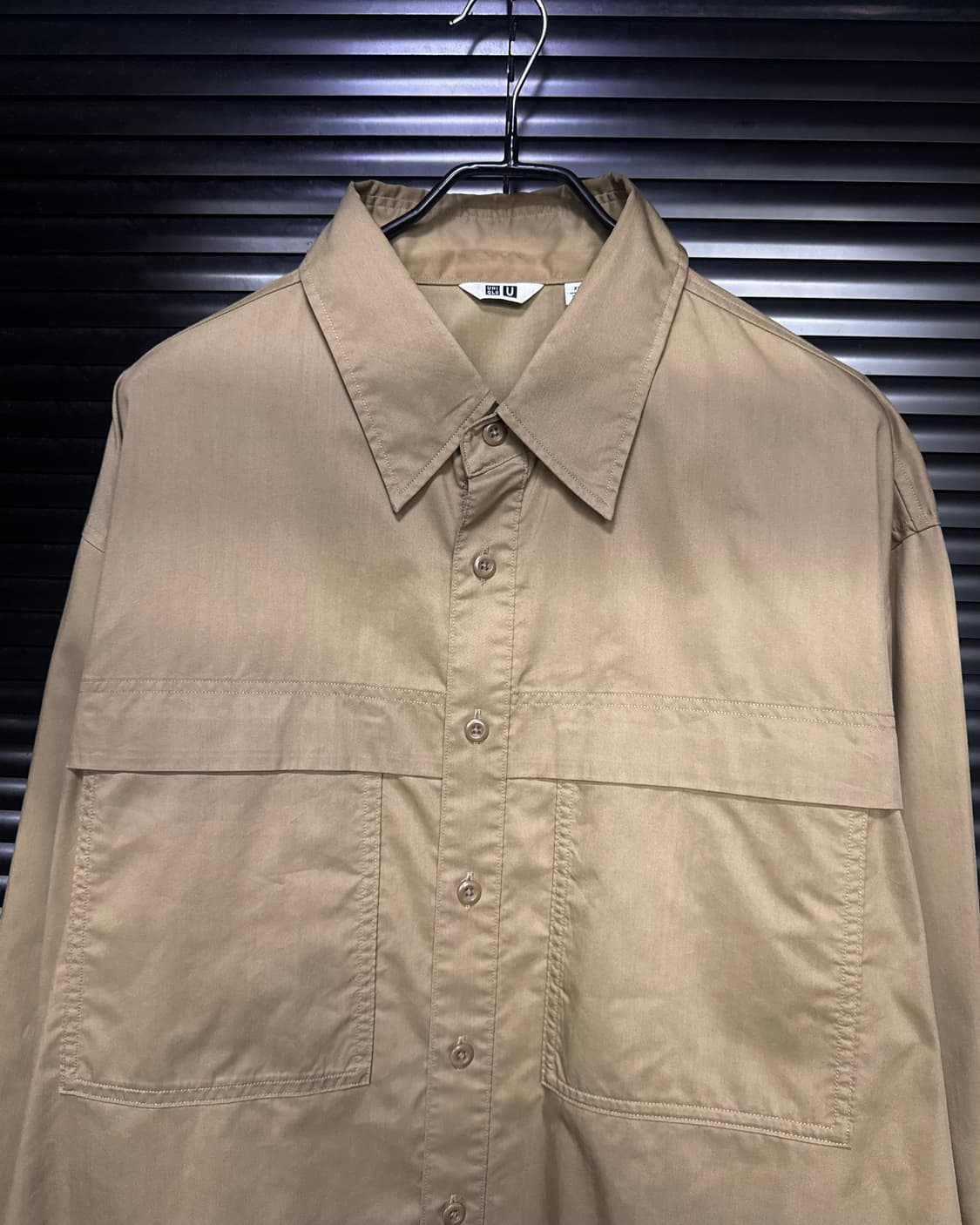 유니클로U 르메르 유틸리티 셔츠 남방 베이지 XL 105 면 나일론 카키 상품이미지4