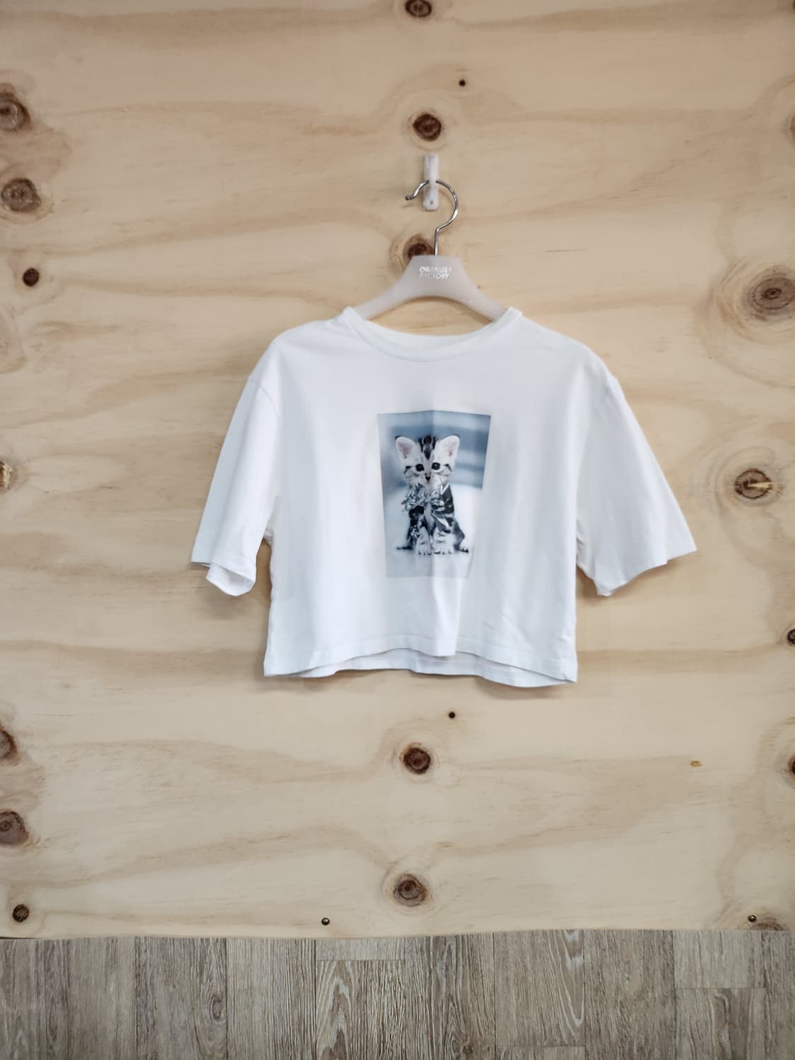 1212) MSGM 키즈 고양이프린팅 크롭 반팔티 상품이미지1