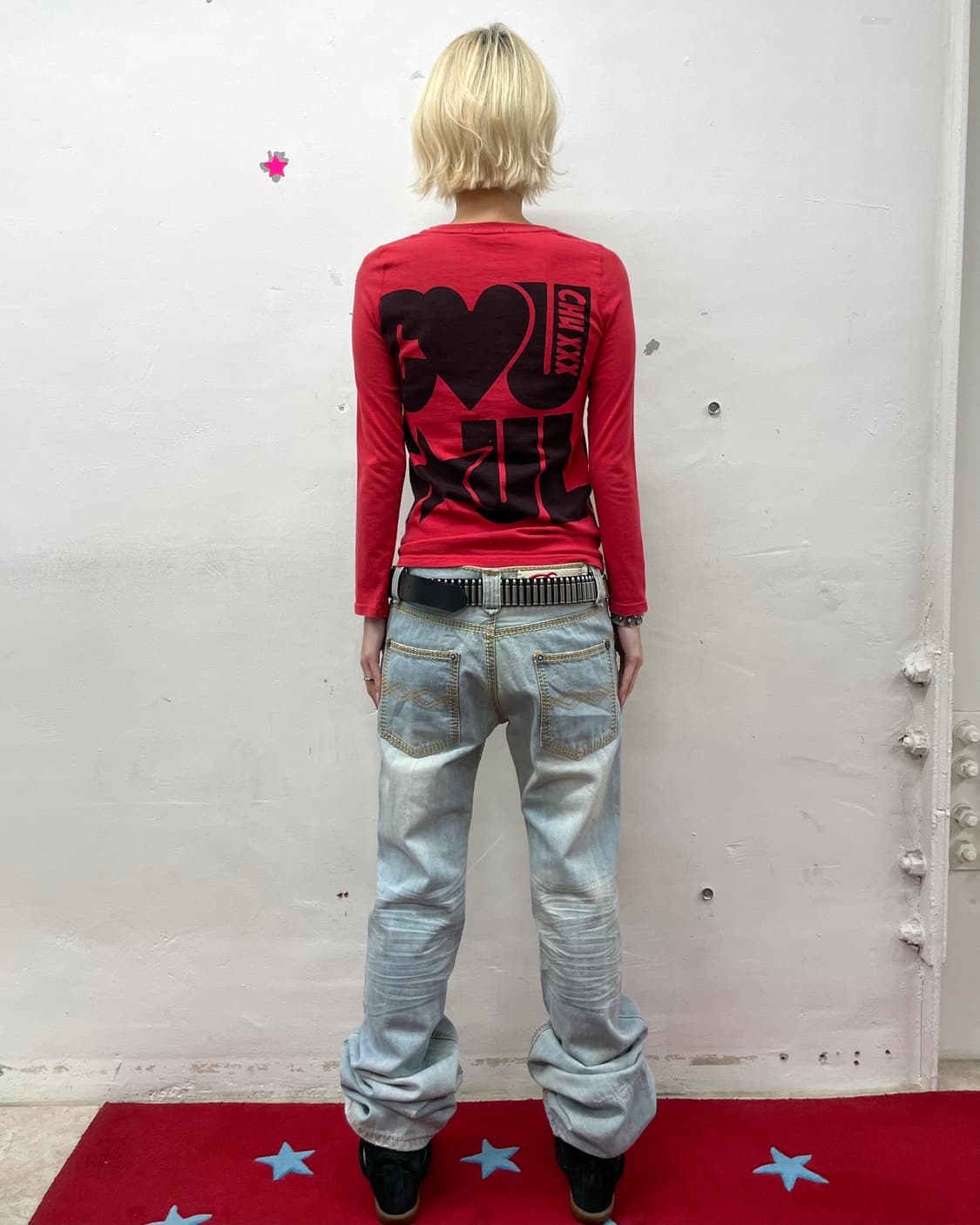 Retro Big Heart Star Red Long Sleeve  상품이미지5