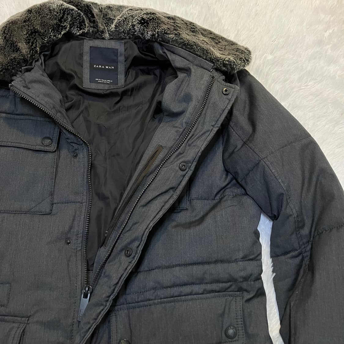 빈티지 자라 맨 차콜 넥 퍼 패딩 o-836 y2k 스트릿 모리 갸루 일 상품이미지6