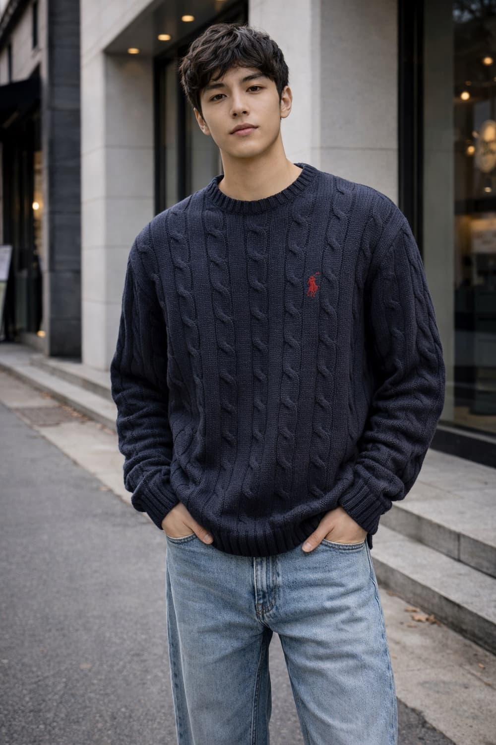 🧥 Polo랄프로렌 스웨터 케이블 크루넥 꽈베기 스웨터 - 네이비 상품이미지1