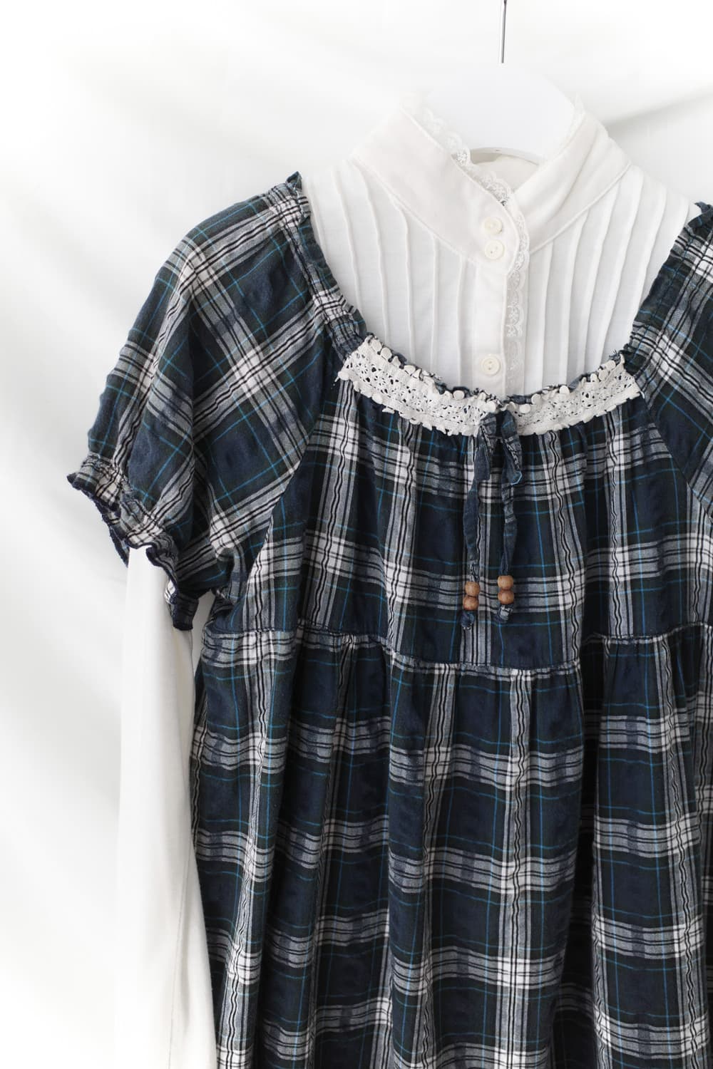 lace shirt + check half blouse (set)  상품이미지3