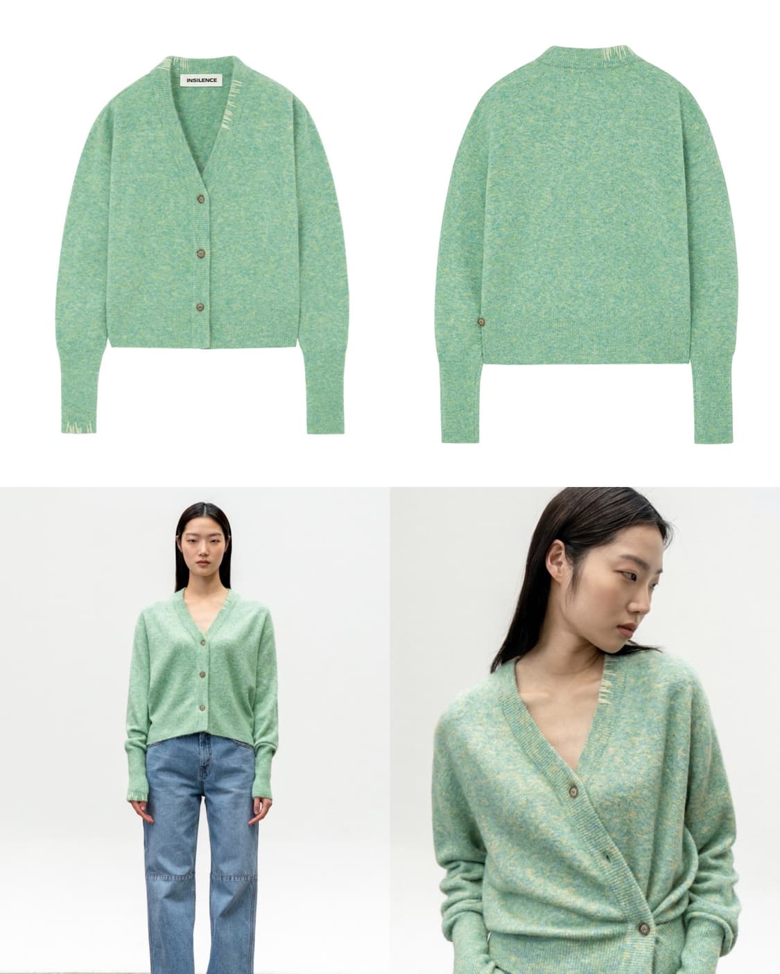 인사일런스 우먼 버튼 울 랩 가디건 피스타치오 멜란지 그린 S 상품이미지4