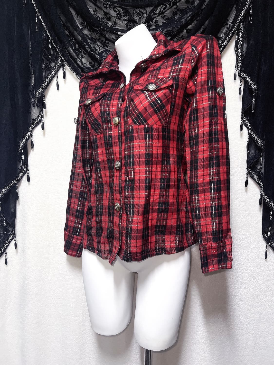 캐캐체 미사 나나 고스펑크 레드 타탄체크 셔츠 y2k 와투케 시부야 갸루 상품이미지1