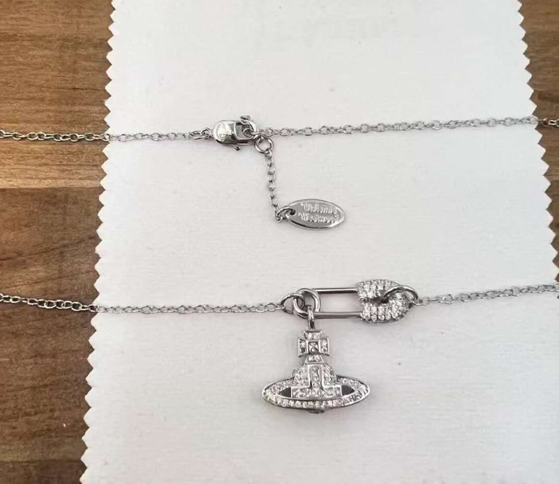 비비안웨스트우드 아카이브 크리스탈 큐빅 세이프티핀 orb 팬던트 목걸이 상품이미지4