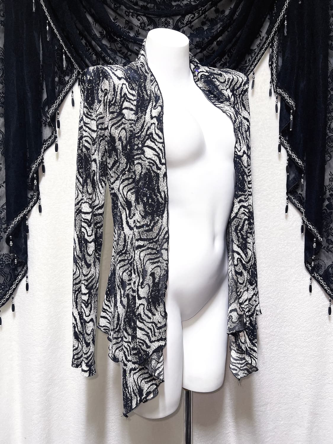 오네갸루 고스펑크 지브라 호피 레오파드 패턴 글리터 로브 가디건 오리엔탈 상품이미지5