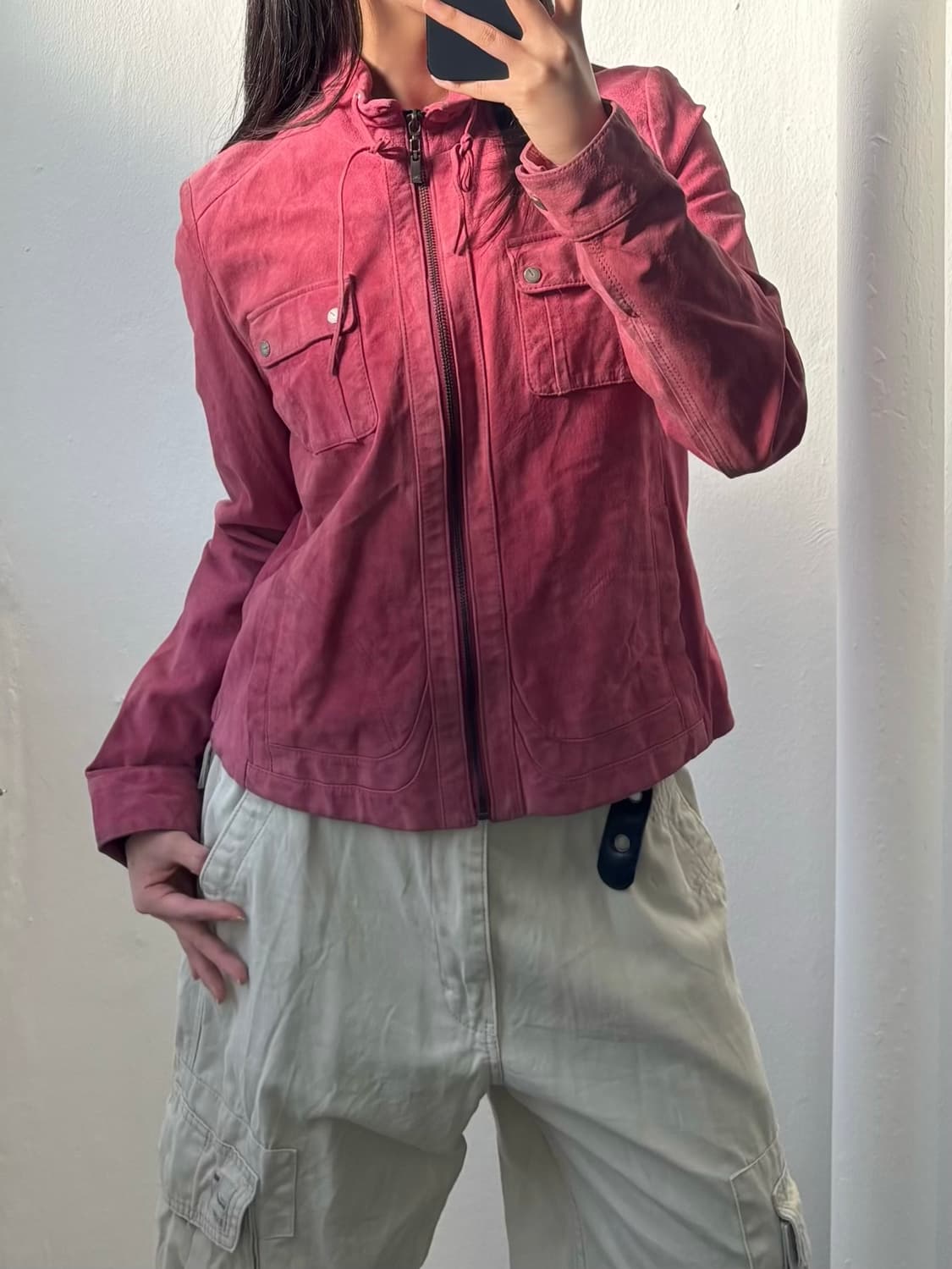 Vintage Pink Suede Zip-Up Jacket 상품이미지6