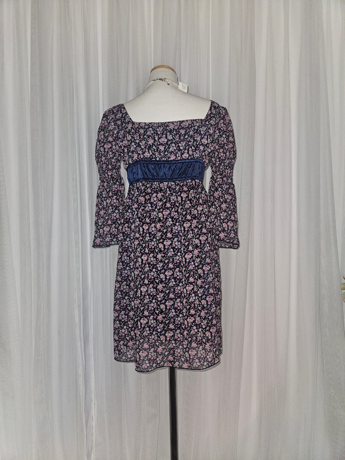 D&S 빈티지 플라워패턴 히메 네이비 벨트 드레스 상품이미지4