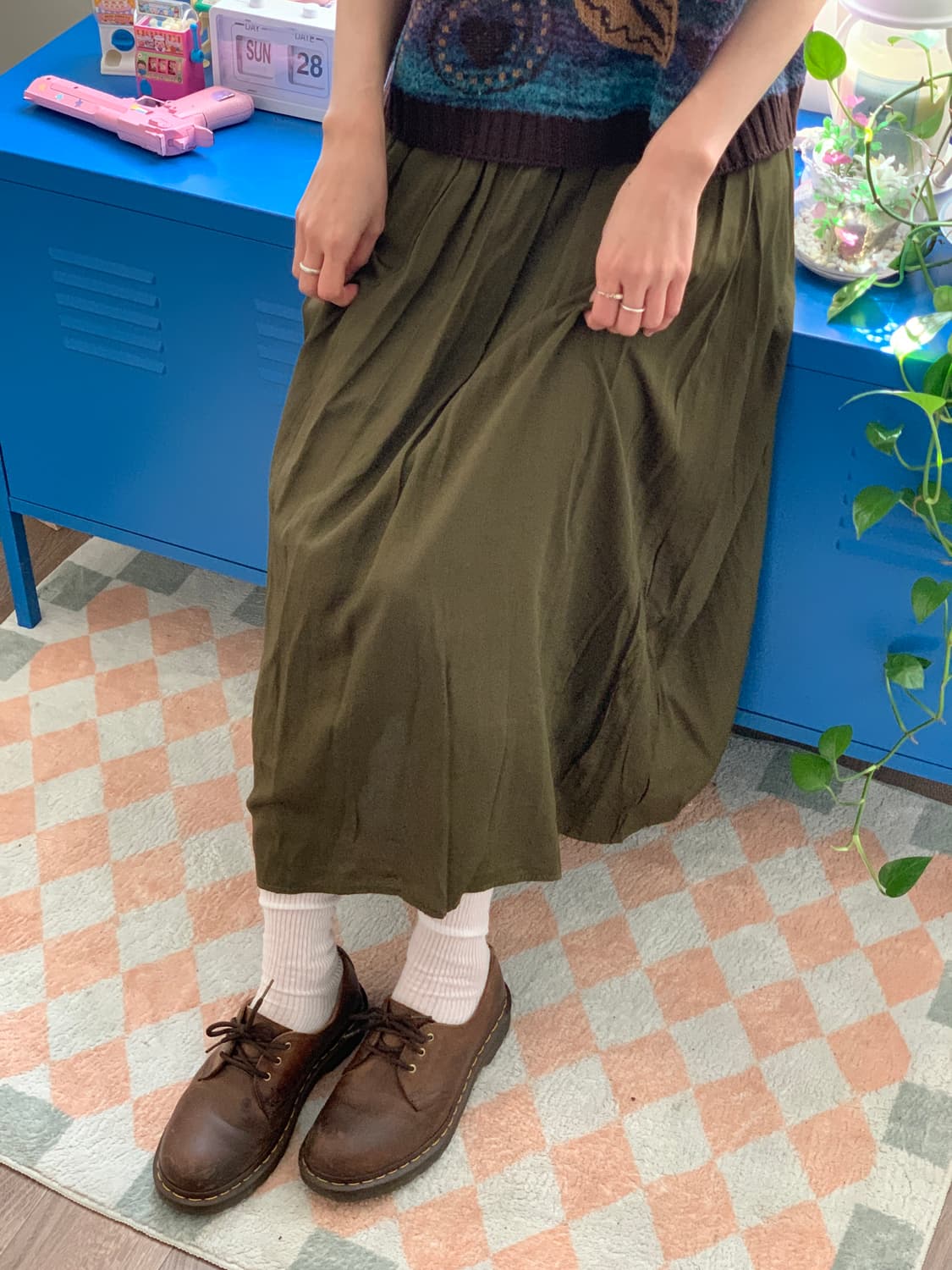 카키 롱 스커트 상품이미지1