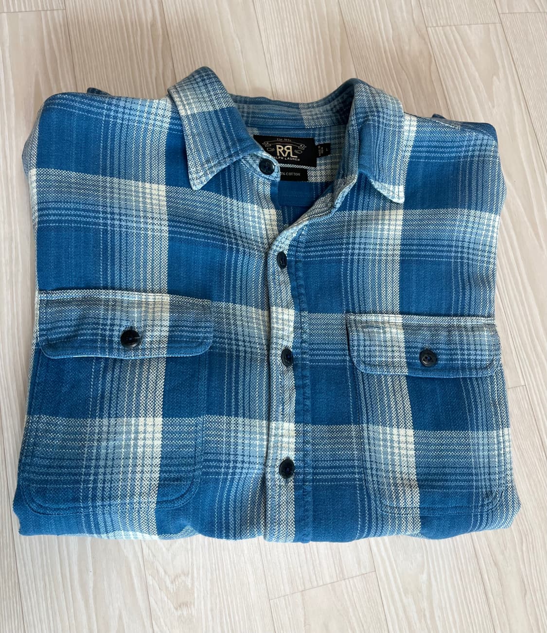 (L) rrl 웨스턴 블루 체크 플래드 셔츠 상품이미지1