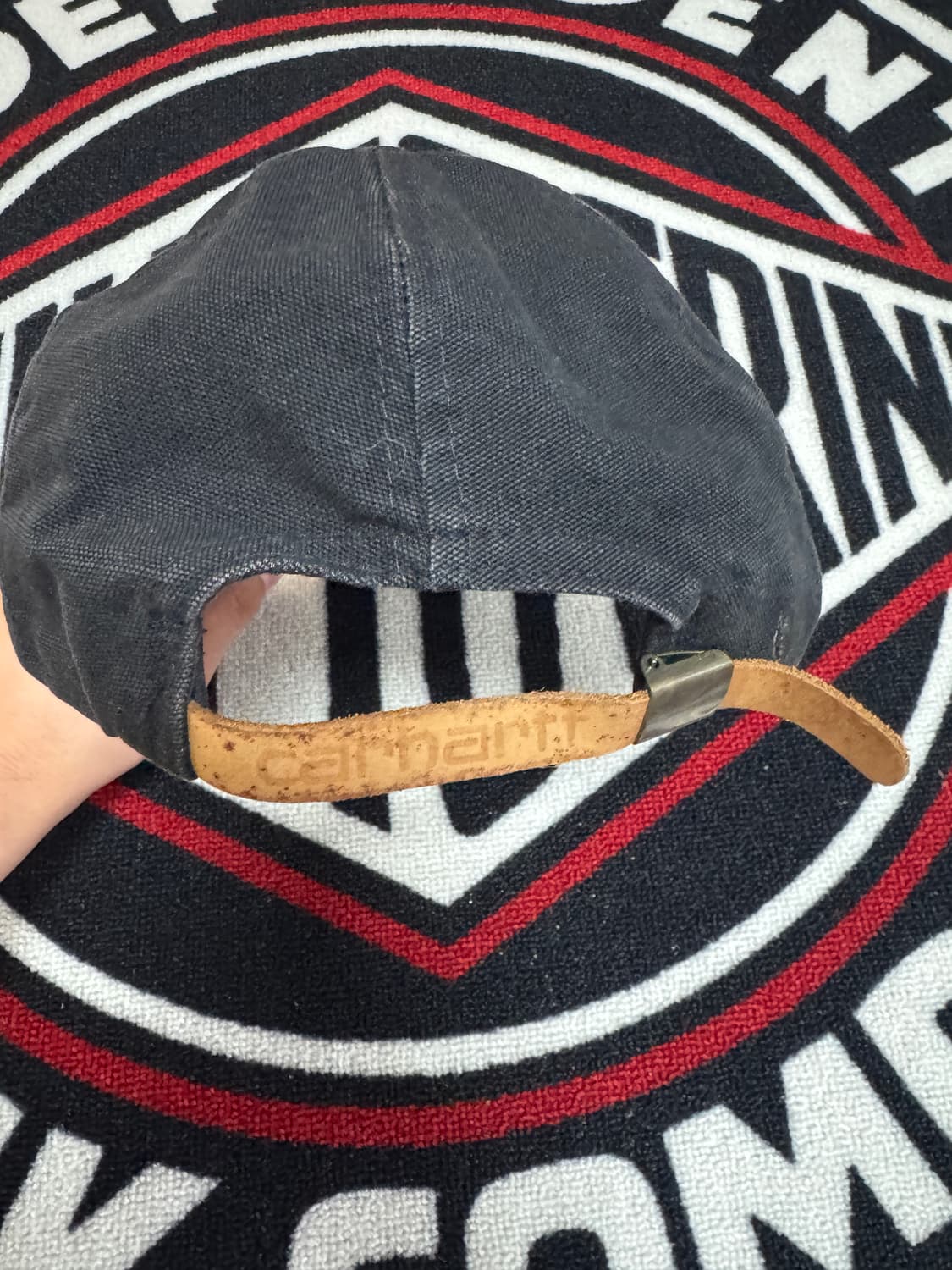 칼하트 레더 스트랩 백 캔버스 캡 블랙 상품이미지5