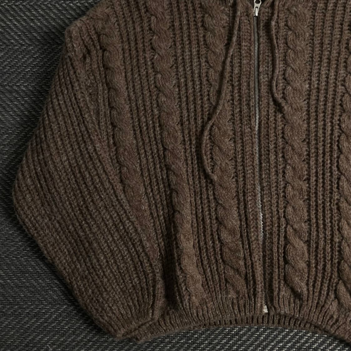 빈티지 후드 케이블 스웨터 브라운 자켓y 3539 상품이미지4