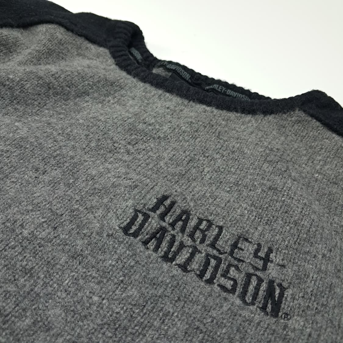 CL048 2XL 할리데이비슨 90S 그레이 블랙 투톤 헤비 울 니트 상품이미지4