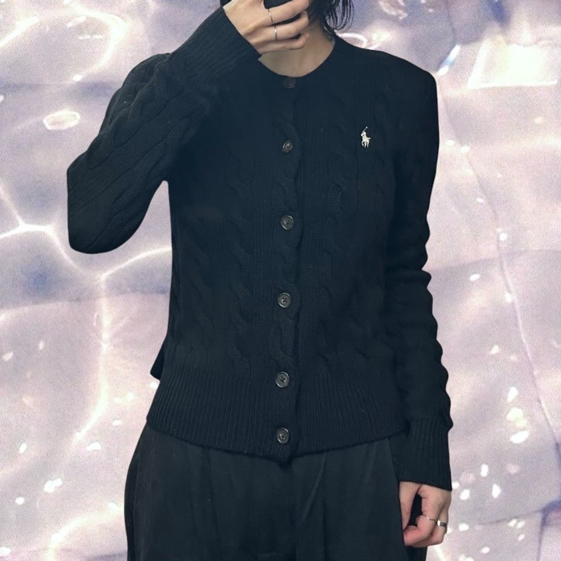 폴로 랄프로렌 신형 꽈배기 케이블 니트 울 캐시미어 가디건 블랙 S  상품이미지4
