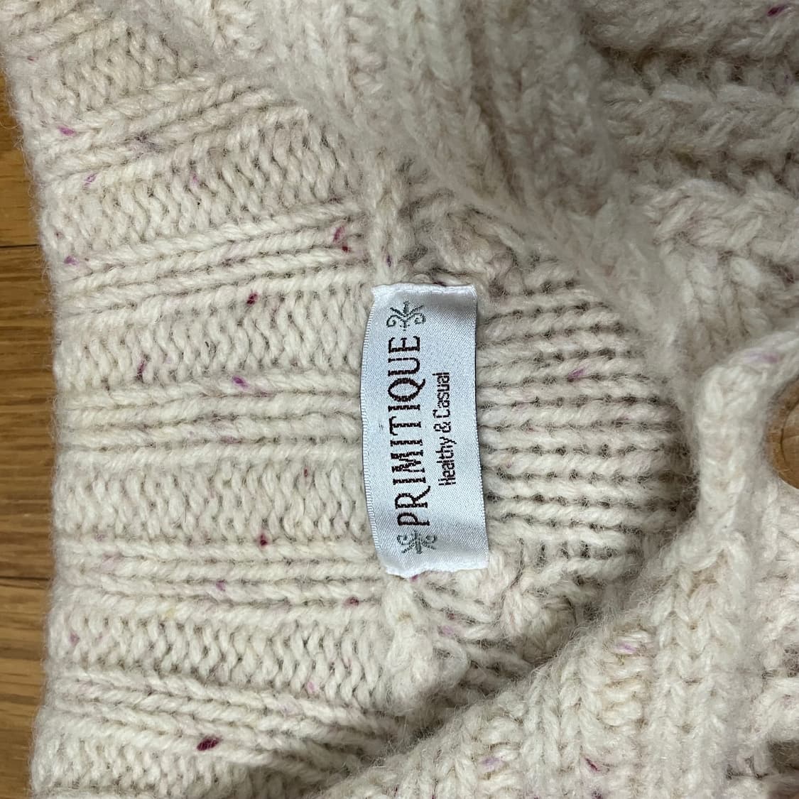 라즈베리색 실 포인트 아이보리 울 니트 가디건 상품이미지7