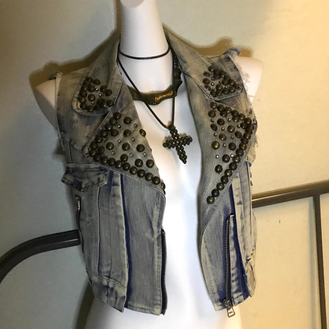 Vintage 락 고스펑크 데미지 스터드 vest 상품이미지2