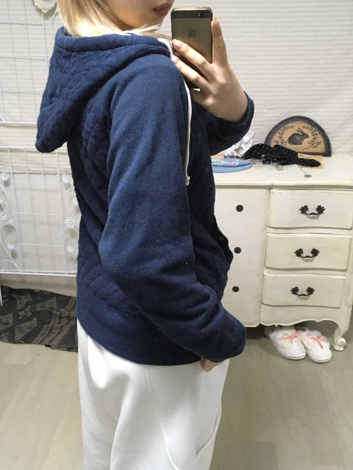 jpn vintage 네이비 아가일 누빔 후드 집업 상품이미지2