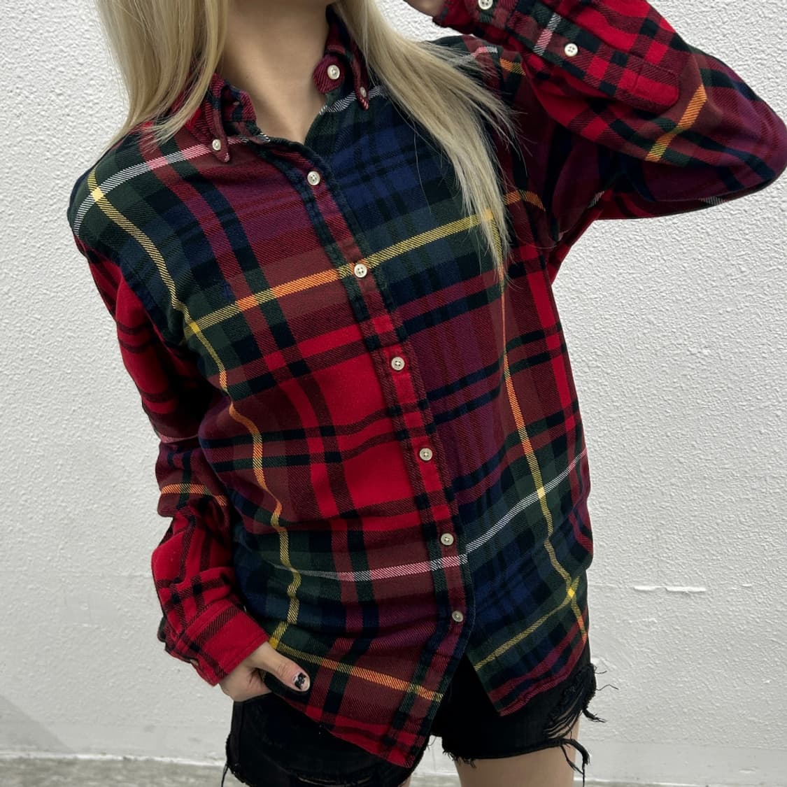 폴로 랄프로렌 네이비포니 레드 타탄체크 셔츠 S 상품이미지1