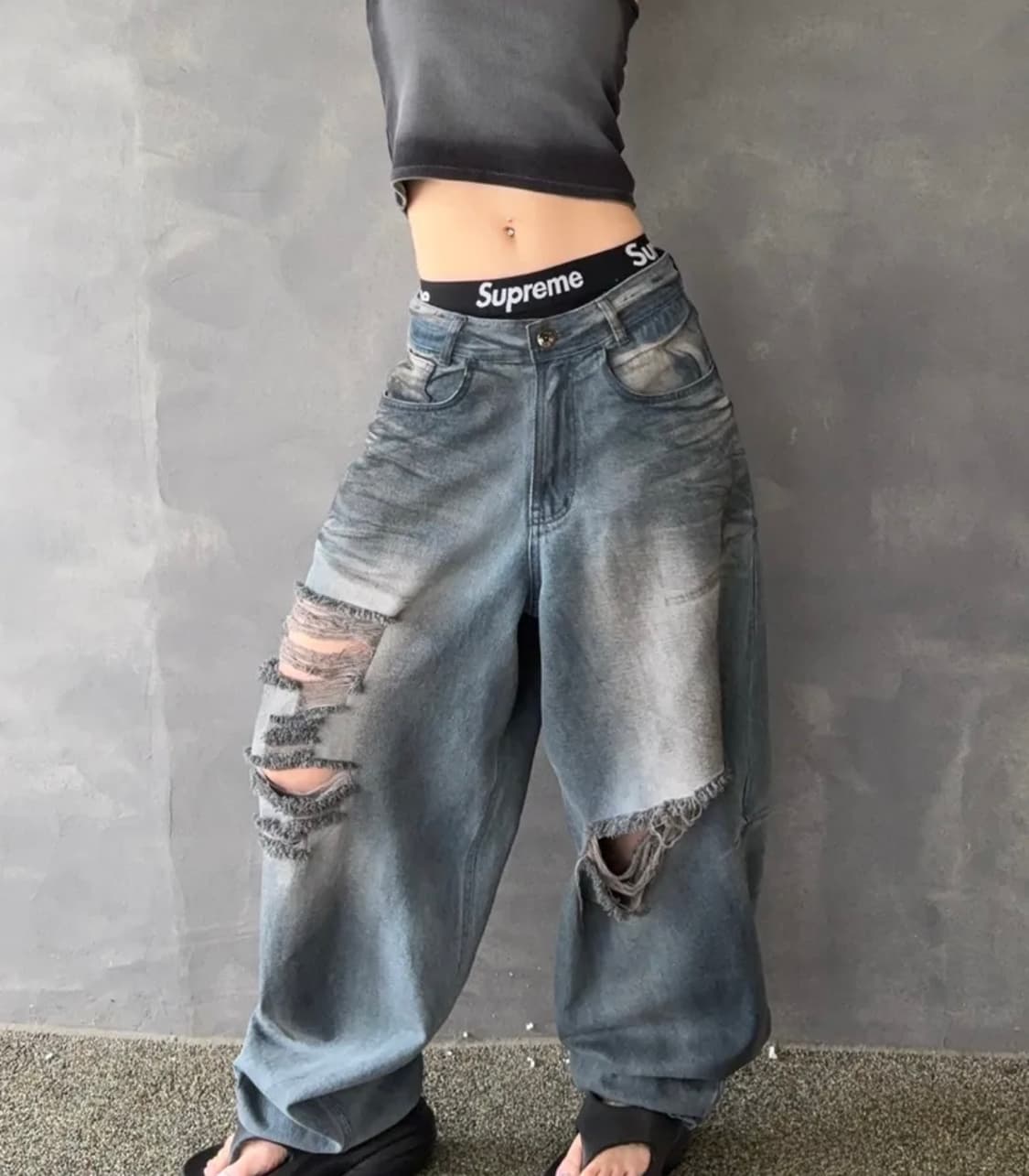 Blr 디스트로이드 오일 워시드 와이드 데님팬츠 라이트블루 상품이미지1