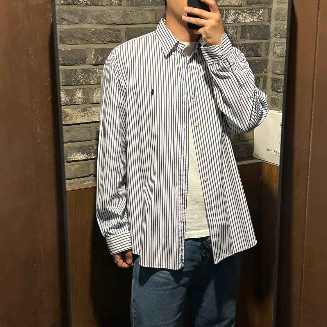 XL) 폴로 랄프로렌 클래식핏 블루 스트라이프 포플린 셔츠 상품이미지8