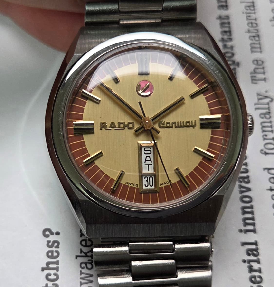 레어] 빈티지 라도 콘웨이 데이데이트 투톤 브라운 오토매틱 브레이슬릿 v 상품이미지1