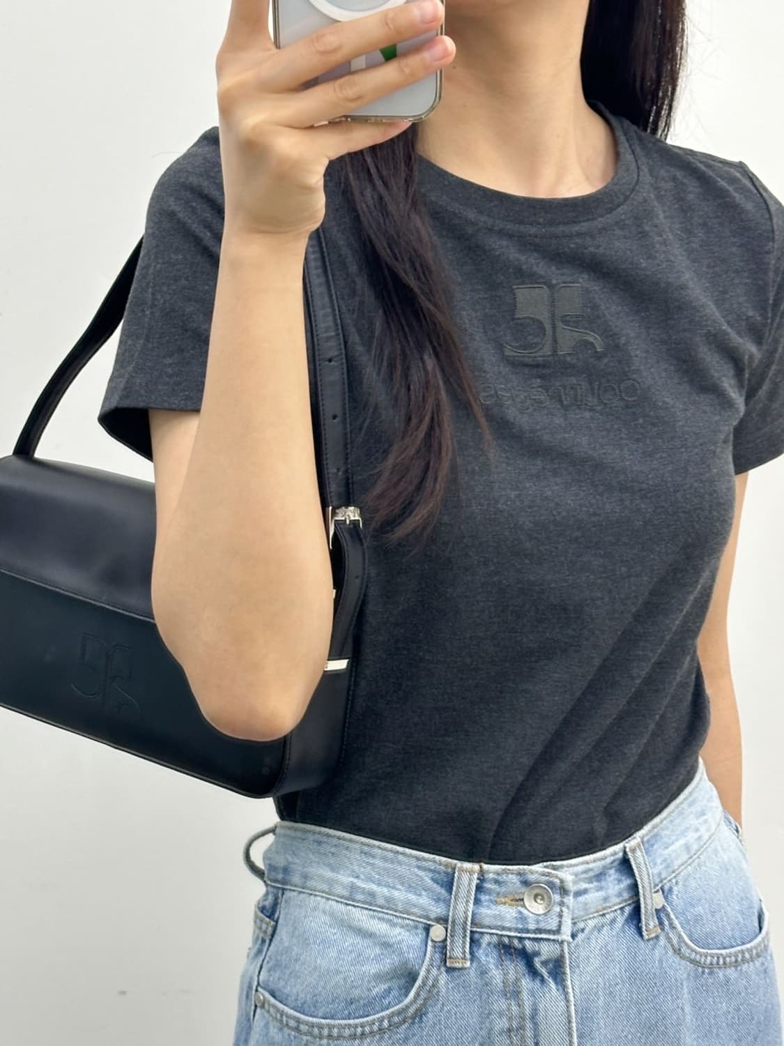 [새상품] courreges / 꾸레쥬 챠콜 빅 로고 반팔 티셔츠  상품이미지8