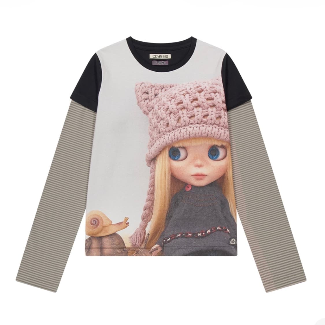 코이세이오 브라이스돌 스트라이프 더블 롱 슬리브 블랙 상품이미지1