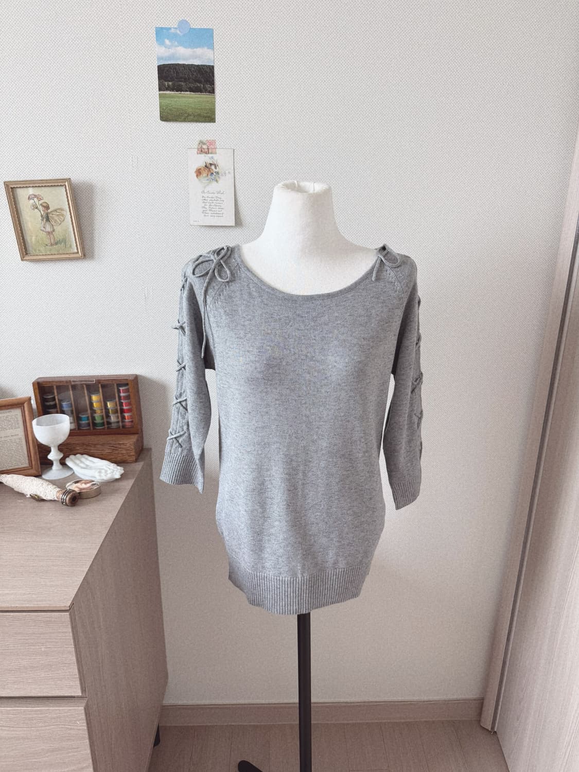 그레이 리본 니트 상품이미지1