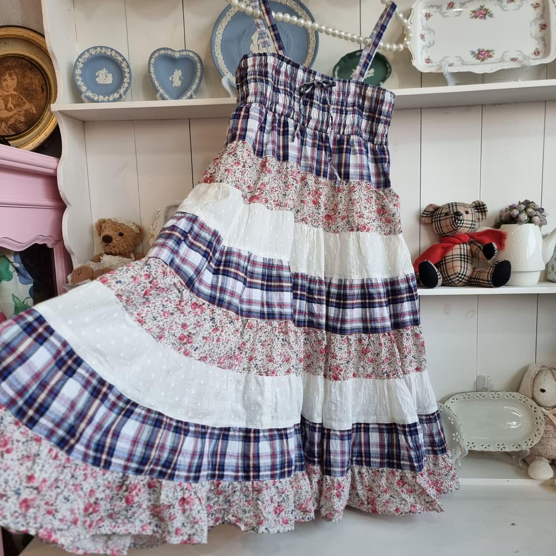 클레프 드 솔(CLEF DE SOL) 체크&플라워 패치원피스 상품이미지4