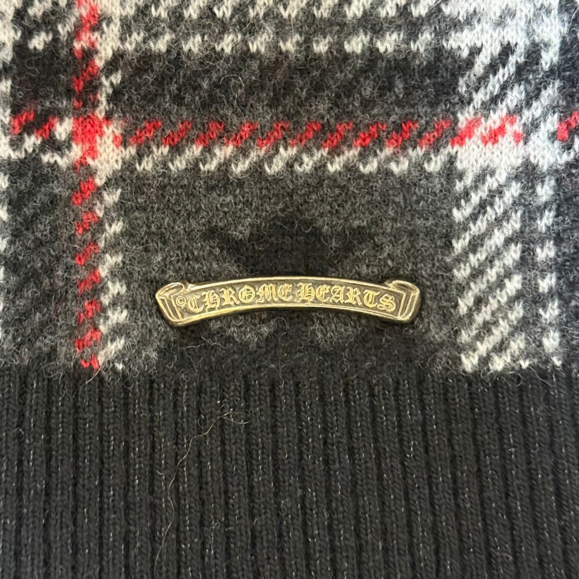 [XXL] 크롬하츠 CH 캐시미어 블랙&레드 크로스 플레이드 가디건 상품이미지7