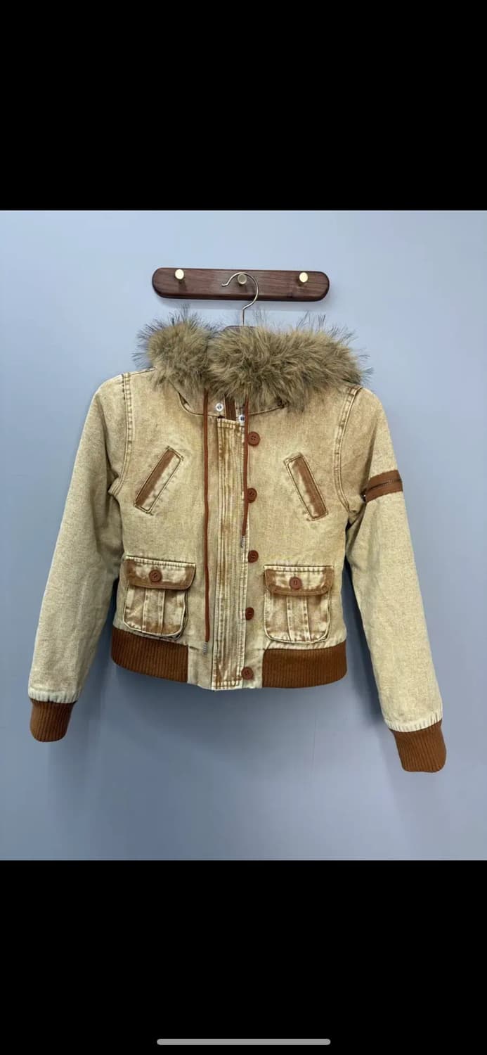 빈티지 y2k 버튼 퍼 후드자켓 (털 부착 가능) H1417 상품이미지2