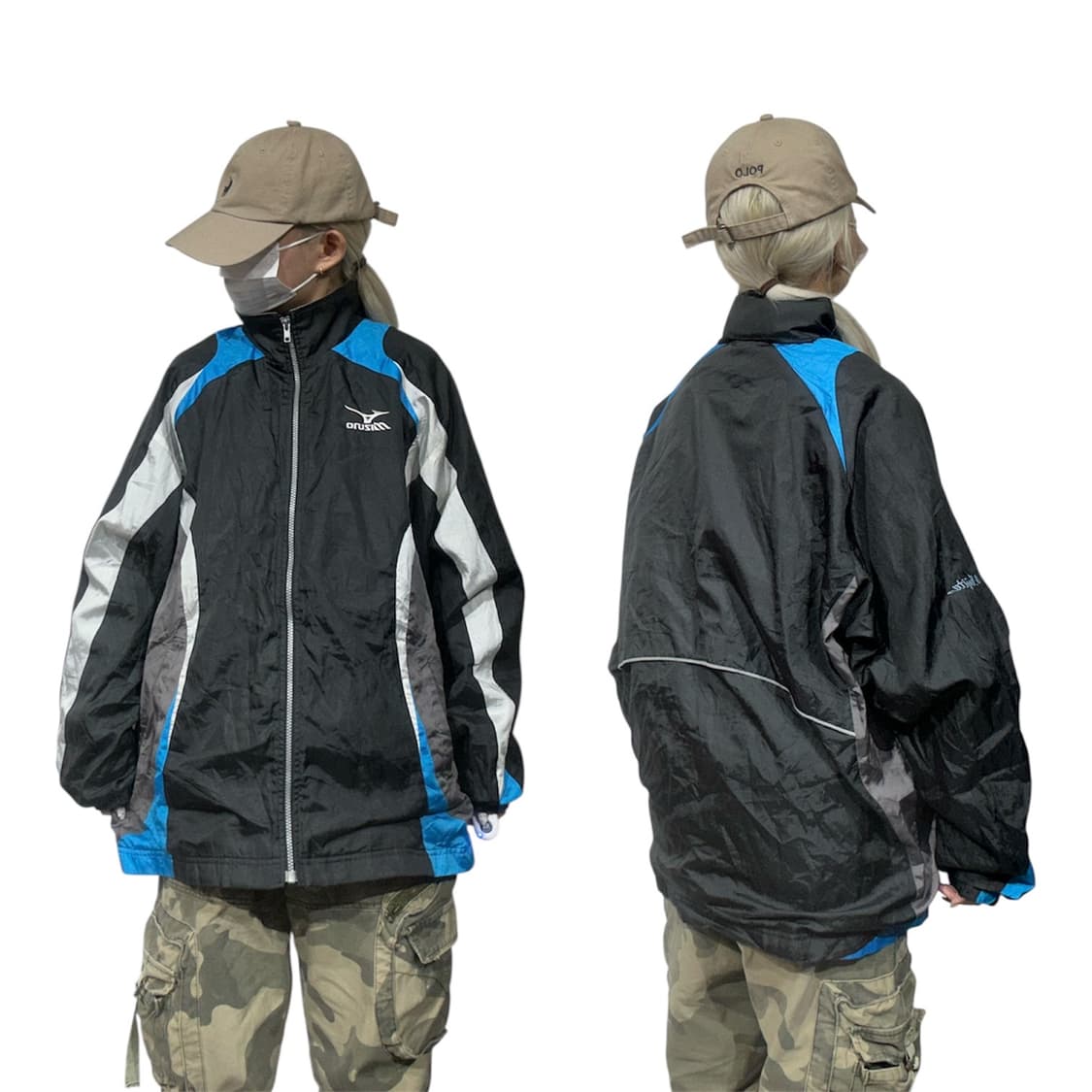 미즈노 블랙 올드스쿨 사이드 라인 오버핏 바람막이 자켓 상품이미지1