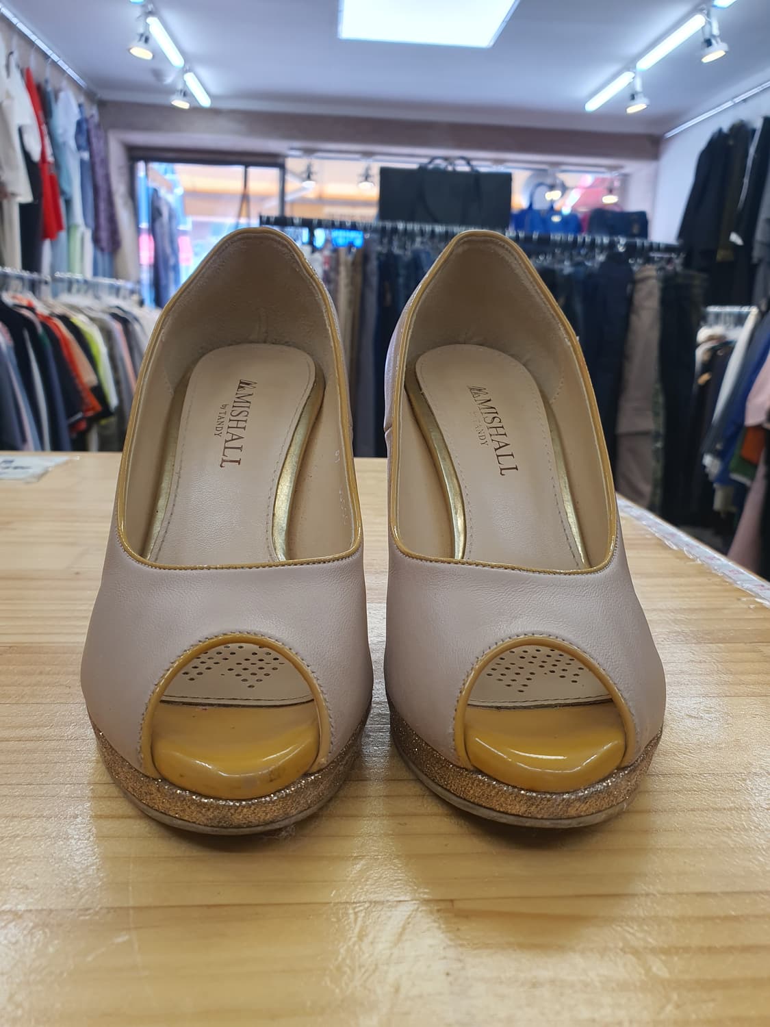 ​[220] 미쉘 바이 탠디 베이지 골드 오픈토 가보시 힐 9.5cm 상품이미지2
