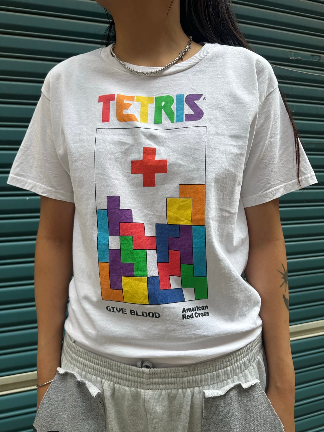 American Tetris print logo T-shirt 상품이미지2