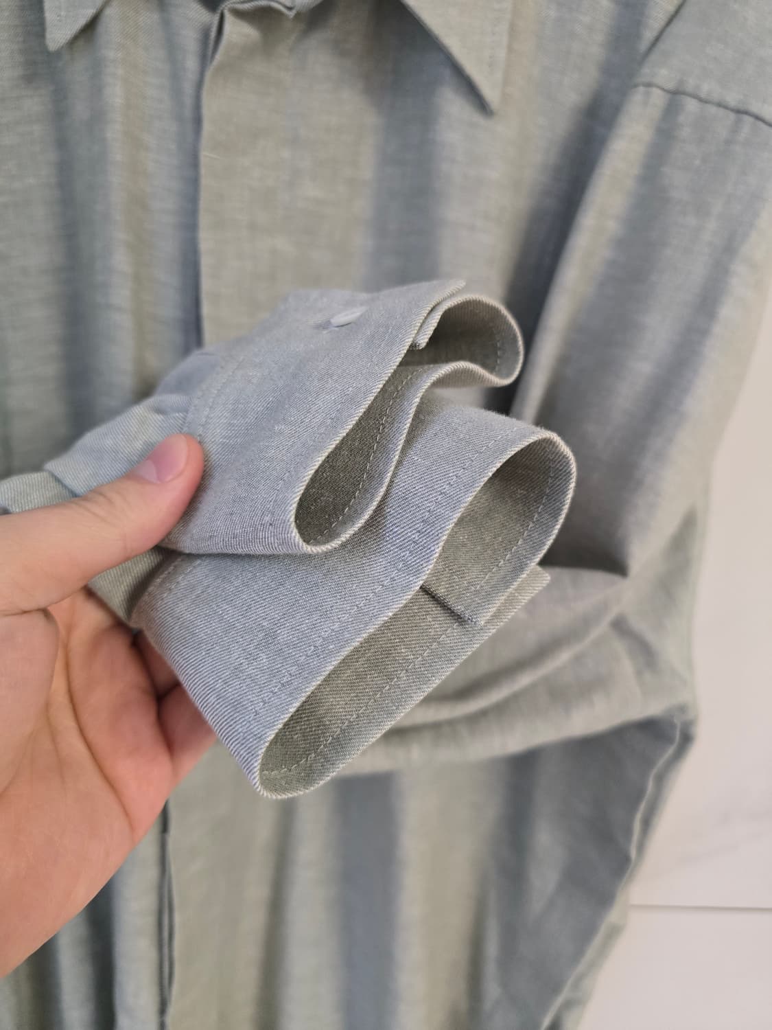 쿠어 벌룬핏 린넨 히든 셔츠(L, 그린) 상품이미지3