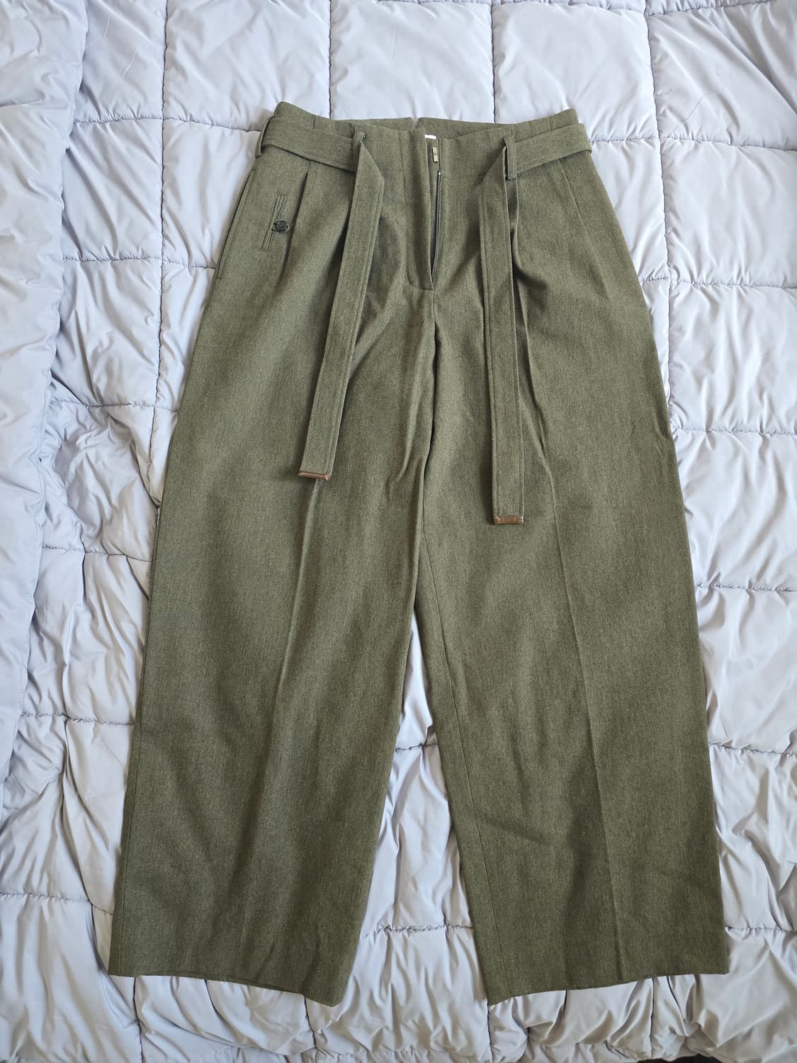 렉토 벨티드 하이웨스트 팬츠 카키 L 상품이미지1