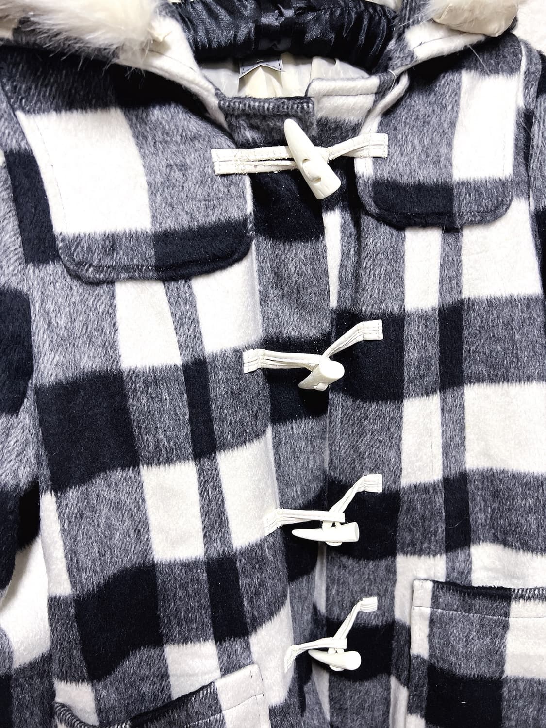 윈터페어리 로맨틱갸루 로걀 체크 퍼 후드 떡볶이코트 자켓 핀터 모리 라떼 상품이미지8