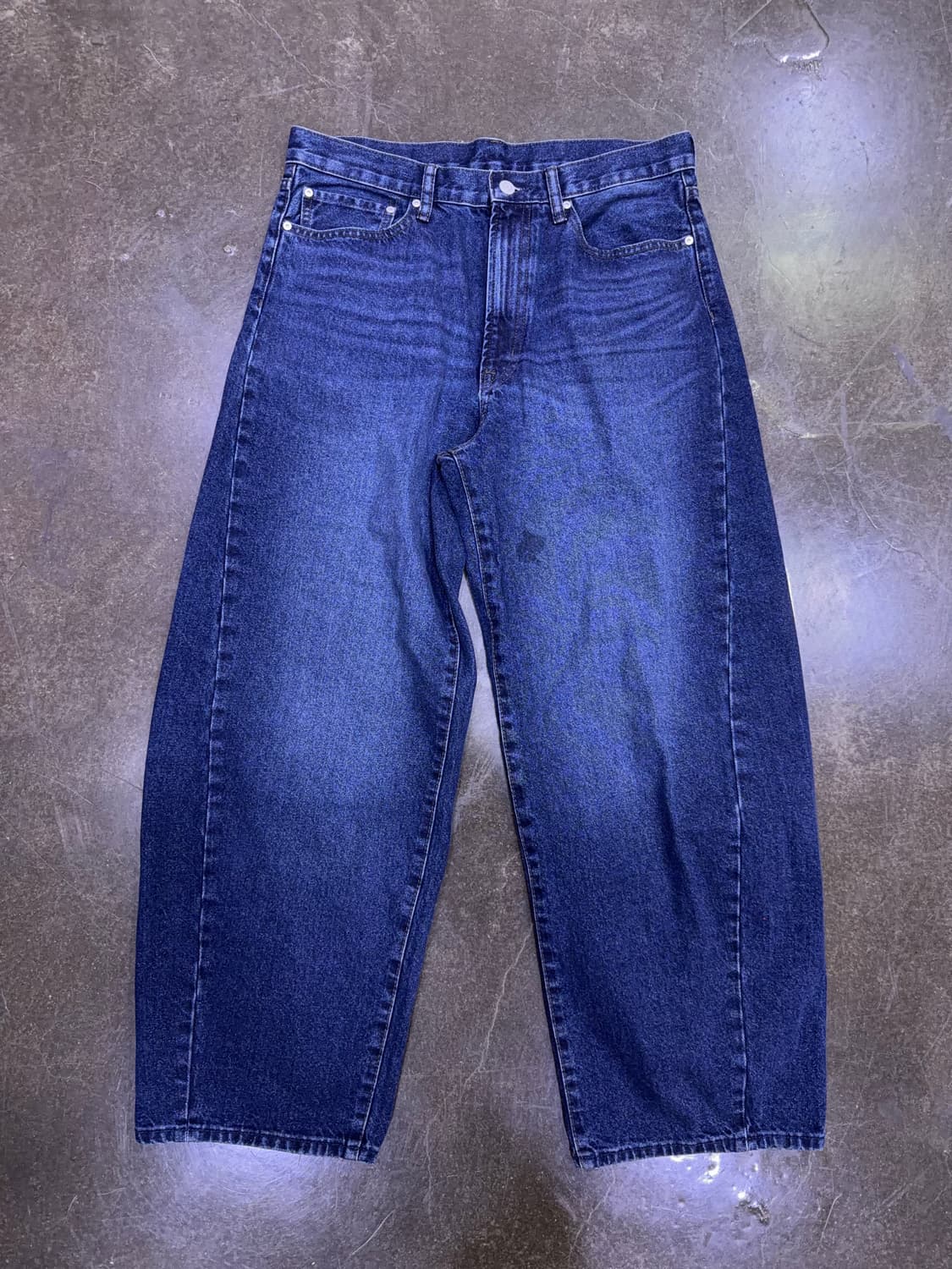 GU 배럴 레그 진 워싱 데님팬츠 와이드핏 블루 32 상품이미지2