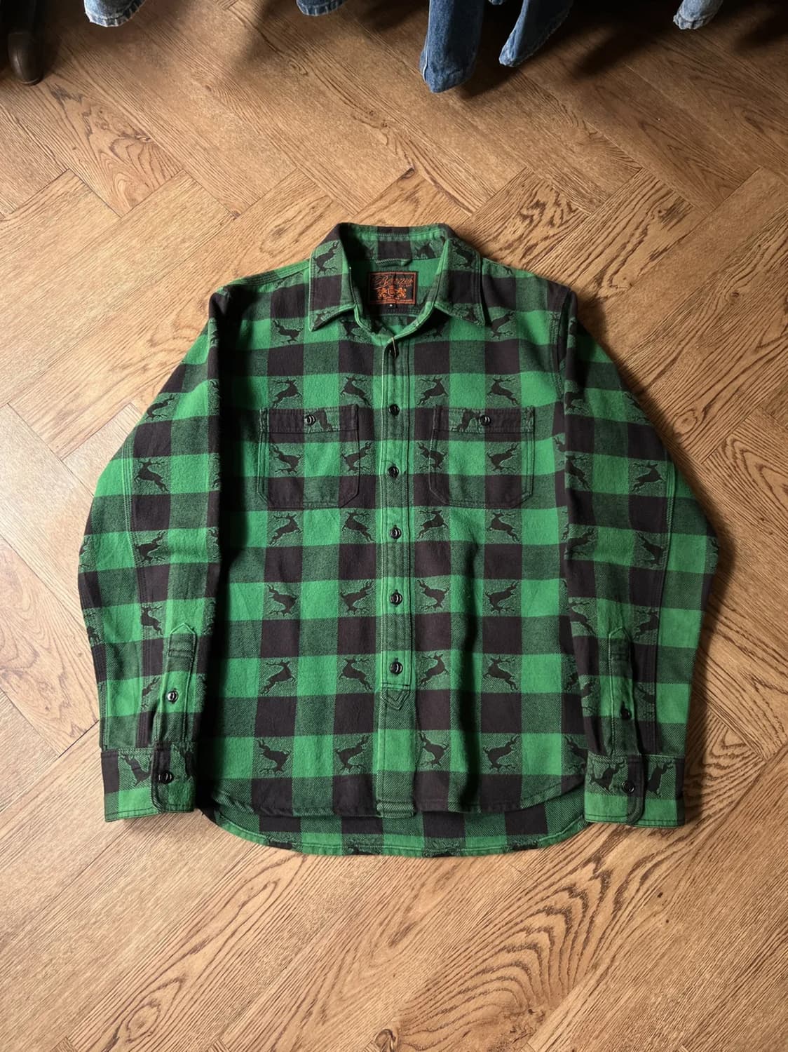 [S]BEAMS 빔즈 레인디어 그린 버팔로 체크 플란넬 셔츠 상품이미지1