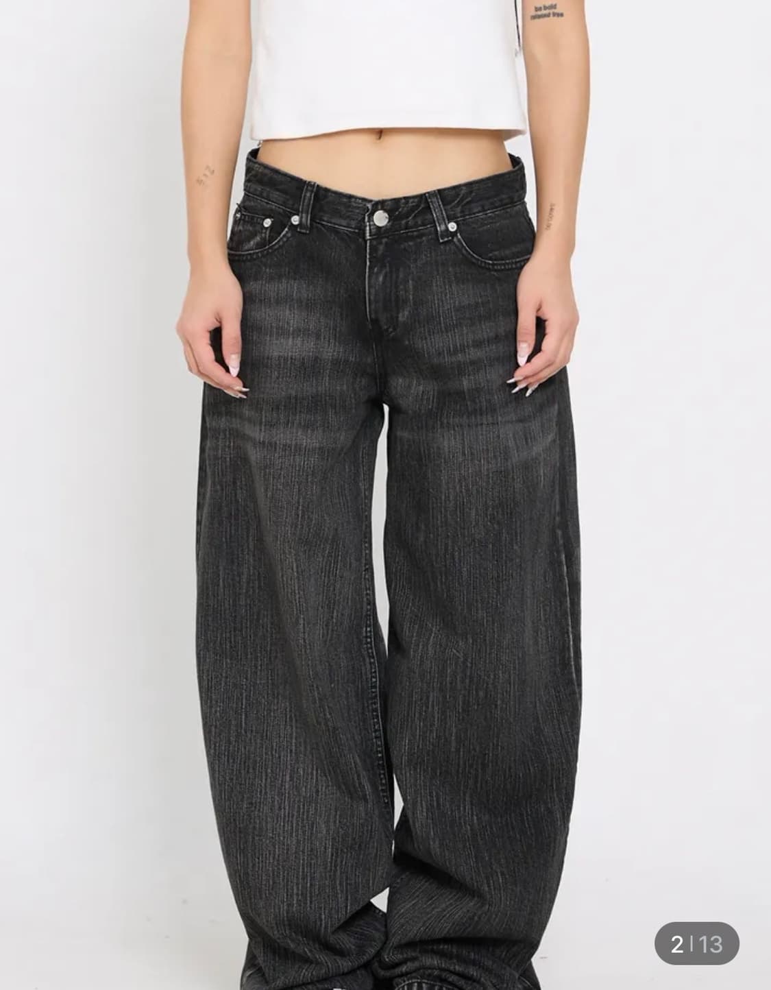 워싱 로우 와이드 데님 L 상품이미지1