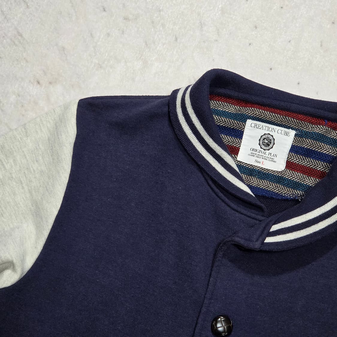 일본 빈티지 네이비 그레이 배색 바시티자켓 상품이미지2